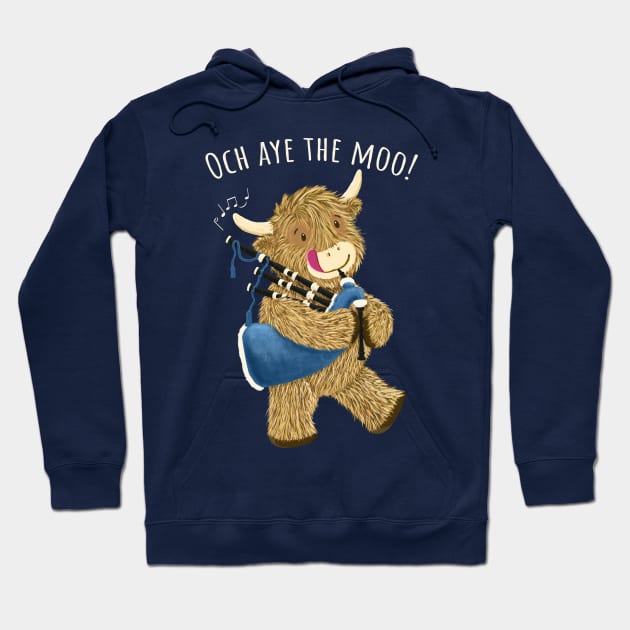 Scottish Highland Cow And Bagpipes Says Och Aye The Moo! Hoodie by brodyquixote